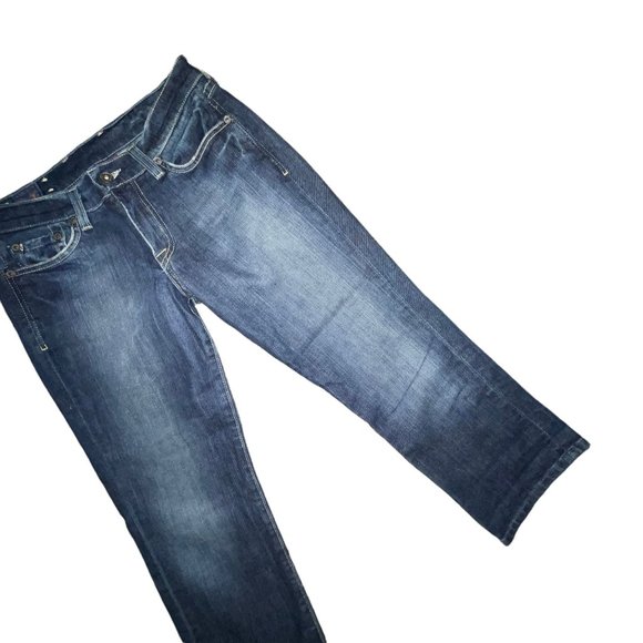 Lucky Brand Classic Rider Crop Dark Wash Distressed Jeans Womens 2 26 23 - Picture 4 of 8